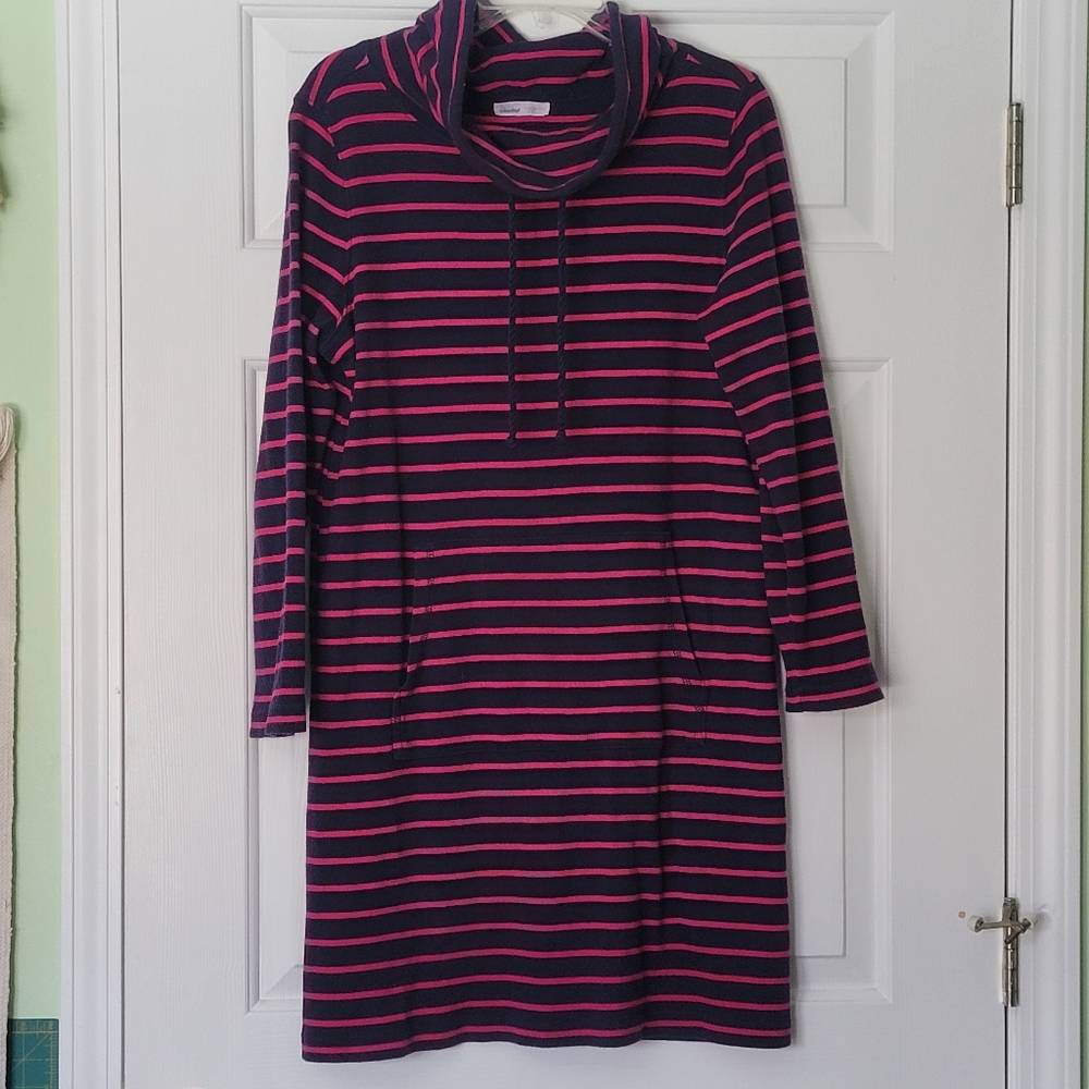 Talbot's Hello Saturday pink and blue striped cowl neck casual dress petite M